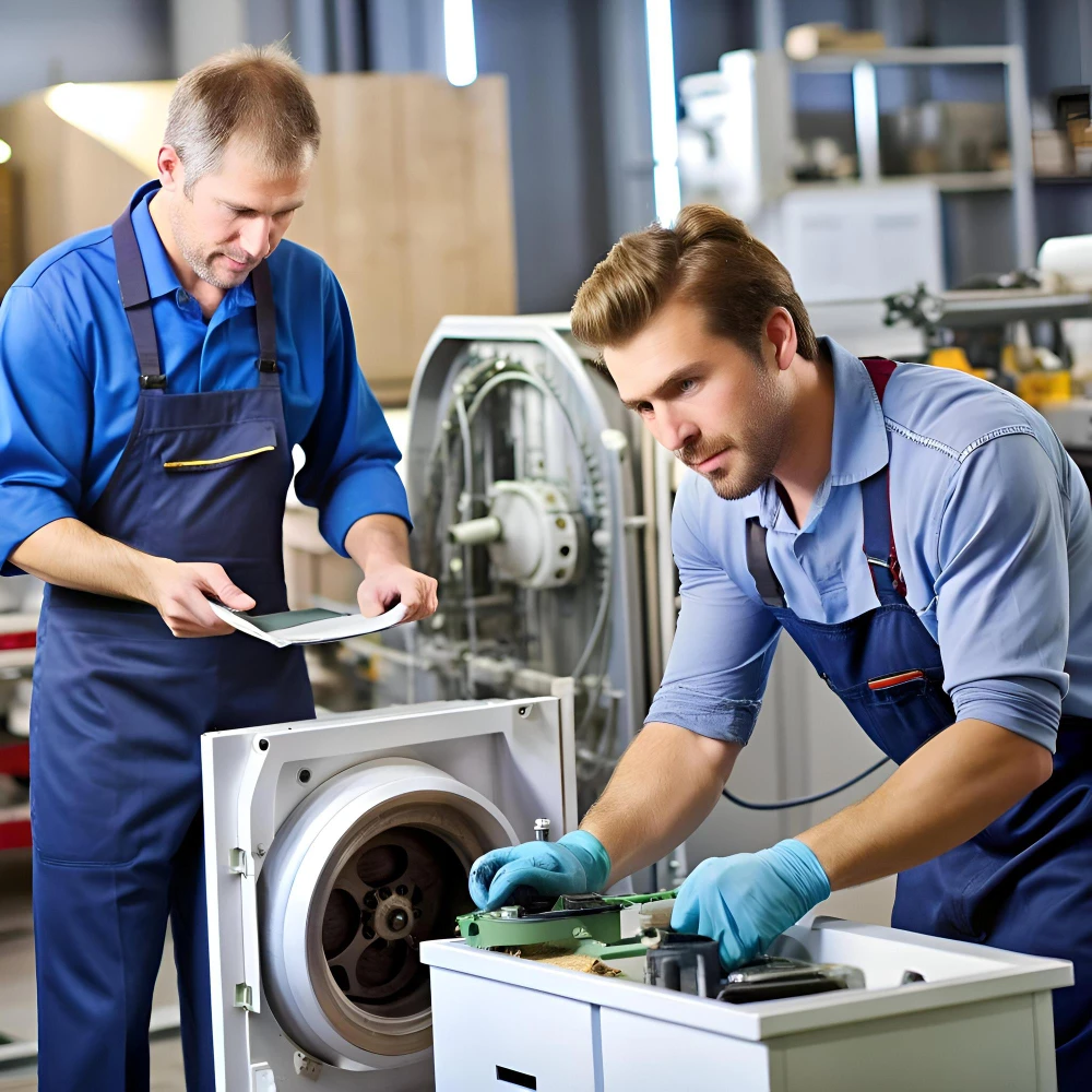 Tecnici CDF Service al lavoro sulla riparazione di una lavatrice a domicilio